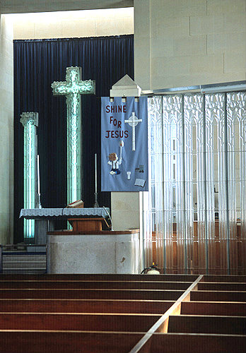 Altar, cross and screen by Rene Lalique, 1934, St Matthew