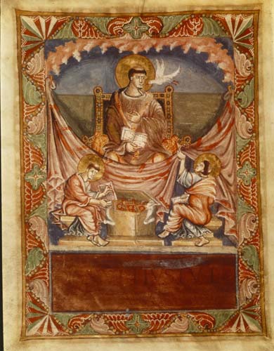Gregory the Great dictating a manuscript, 9th century MS, Bibliotheque Nationale, Paris, France