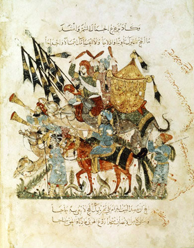 Pilgrims on the road to Mecca, from the Maqarat of al-Hariri, illustrated by al-Wasiti, 1237, ms arabe 5847 Bibliotheque Nationale, Paris