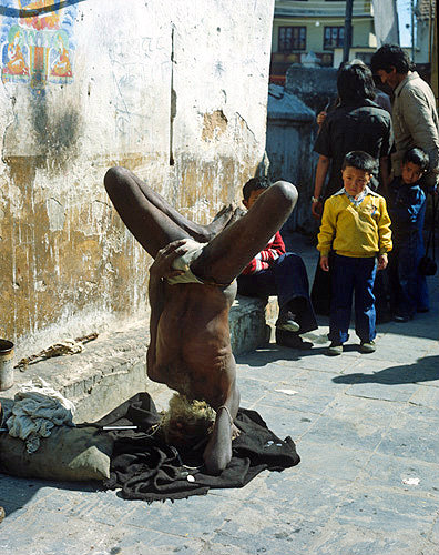 Nepal, Hindu Yogi standing on his head