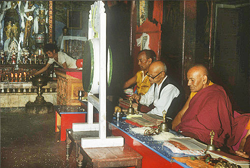 Buddhist priests in a temple, Nepal