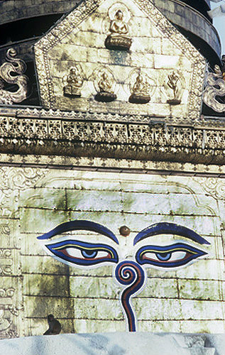 Close up of eyes on Buddhist stupa, Swayambhunath, Nepal
