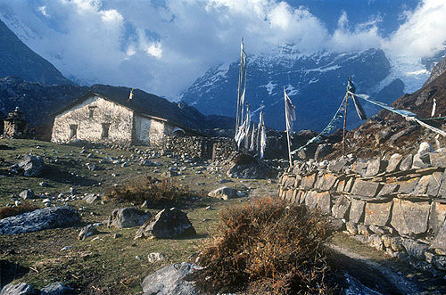 Wall leading to Kyanjin Gompa, Langtang National Park, Himalayan region, Nepal