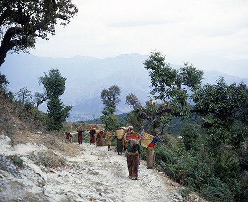 Women carrying loaded baskets, Pokhara, Nepal