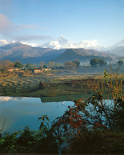 Nepal, Pokhara, Annapurna south and Macchapuchare Annapurna