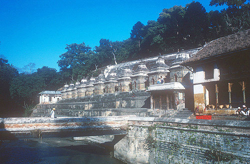 Pashupatinath shrines, sacred Hindu temple complex bordering river Bagmati, Kathmandu, Nepal
