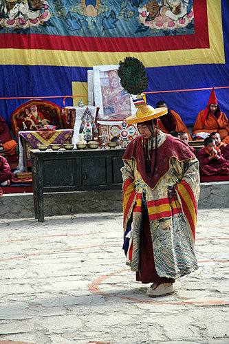 Dancer in traditional Tibetan costume, Tiji Festival, Lomanthang, Upper Mustang, Nepal