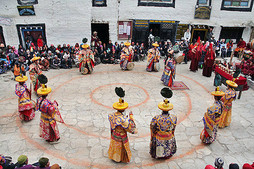 Traditional dancers, Tiji Festival, Lomanthang, Upper Mustang, Nepal