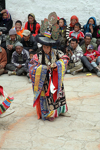 Dancer in traditional dress, Tiji Festival, Lomanthang, Upper Mustang, Nepal