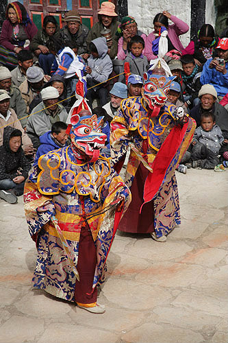 Traditional masked dancers, Tiji Festival, Lomanthang, Upper Mustang, Nepal