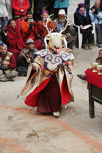 Traditional dancer in deer mask, Tiji Festival, Lomanthang, Upper Mustang, Nepal
