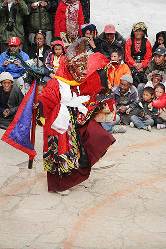 Dancer in traditional demon mask, Tiji Festival, Lomanthang, Upper Mustang, Nepal