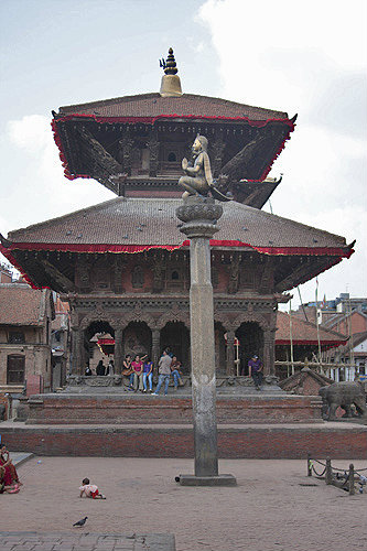 Column with figure of man bird god Garuda, Durbar Square, Patan, Nepal