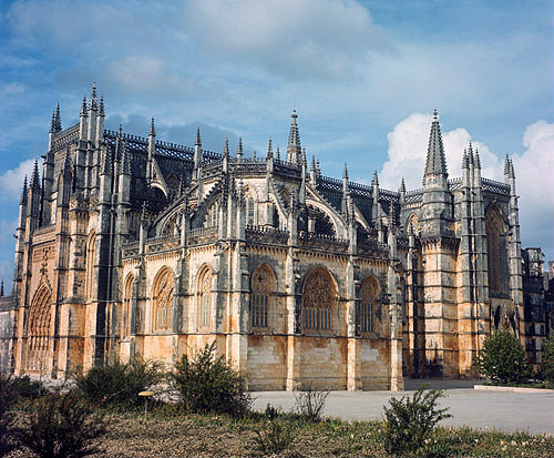 Batalha Abbey Church, begun 1386, completed circa 1517, south-west aspect, central region, Portugal