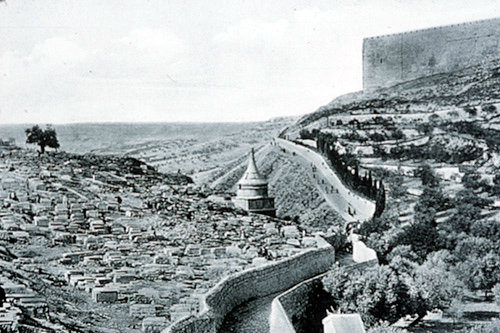 Jerusalem, looking south with Jewish cemetery on left and Absolom