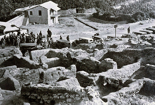 Ruins and tourists circa 1920, Jericho, Palestine