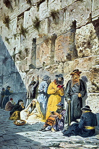 Jews at the Western Wall, circa 1906, old postcard, Jerusalem, at that time Palestine, now Israel