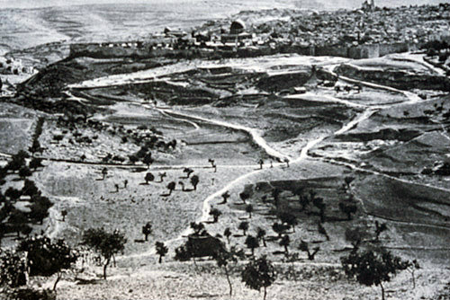 Jerusalem, view of old city from Mount Scopus, 1923, old postcard, at that time Palestine, now Israel