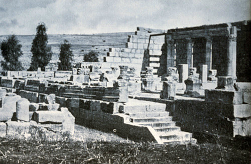 Synagogue from south east, circa 1906, old postcard, Capernaum,  Palestine