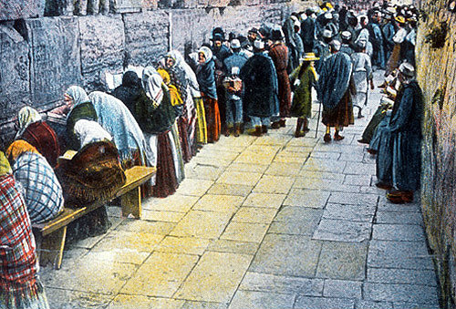 Jews at the Wailing Wall, circa 1920, old postcard, Jerusalem, at that time Palestine, now Israel