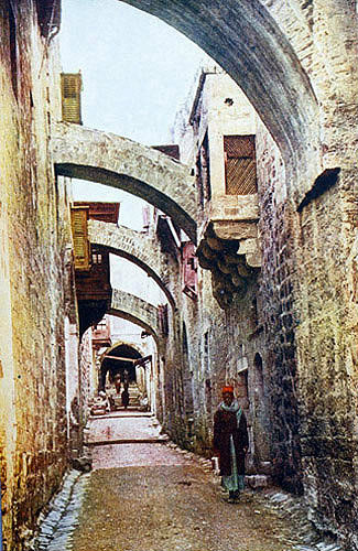 Via Dolorosa, circa 1906, old postcard, Jerusalem, Palestine