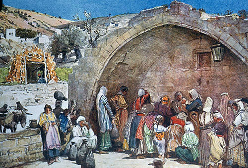 Fountain of the Virgin, painted by John Fulleylove, circa 1908, Nazareth, Palestine