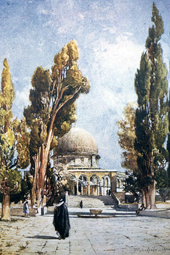 Dome of the Rock and ablution fountain from south, painted by John Fulleylove, circa 1908, Jerusalem, at that time Palestine, now Israel