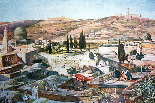 Temple Area and Mount of Olives, painted by John Fulleylove, circa 1908, Jerusalem, at that time Palestine, now Israel