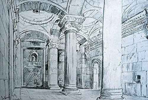 Palestine, Jerusalem, Temple Area, interior of the Golden Gate, drawing by John Fulleylove, late 19th century