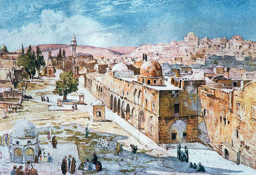 West side of the Temple Area, painted by John Fulleylove, circa 1908, Jerusalem, at that time Palestine, now Israel