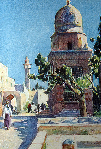 Sabil Qaitbay, fountain built by Egyptian sultan Qaitbay in 1482, paintingby Pierre Vignal, 1926, Temple Mount, Jerusalem, at that time, Palestine, now Israel