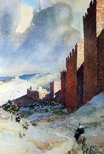 City walls looking south, painting by Pierre Vignal, 1926, Jerusalem, at that time, Palestine, now Israel