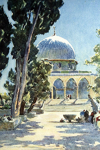 Dome of the Rock from the south, 1926 watercolour by Pierre Vignal, Jerusalem, Palestine