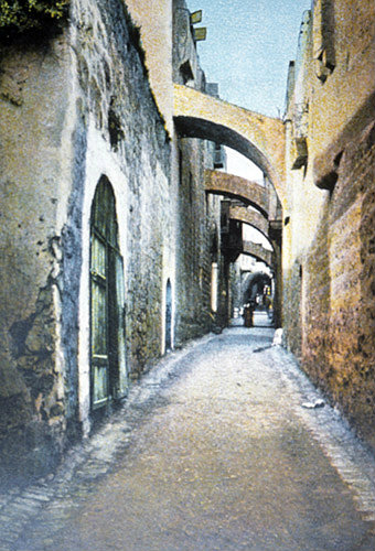 Via Dolorosa, fifth station of the Cross, Jerusalem, circa 1906, old postcard, at that time Palestine, now Israel