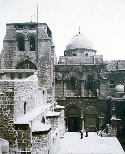 Church of Holy Sepulchre, south door, circa 1910, old postcard, Jerusalem, at that time Palestine, now Israel