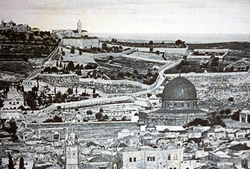 Dome of the Rock and Tower of the Ascension, seen from Tower of the Redeemer, old postcard, Jerusalem, at that time Palestine, now Israel