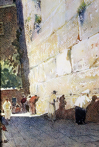Jews at the Western Wall, 1926 watercolour by Pierre Vignal, Jerusalem, Palestine