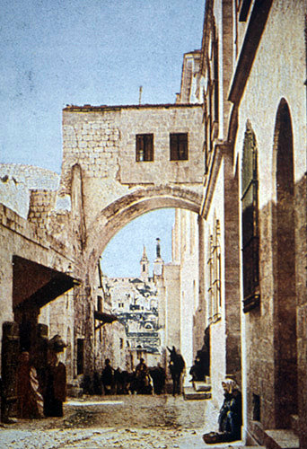 Ecce Homo arch, Via Dolorosa, circa 1908, old postcard, Jerusalem, at that time Palestine, now Israel