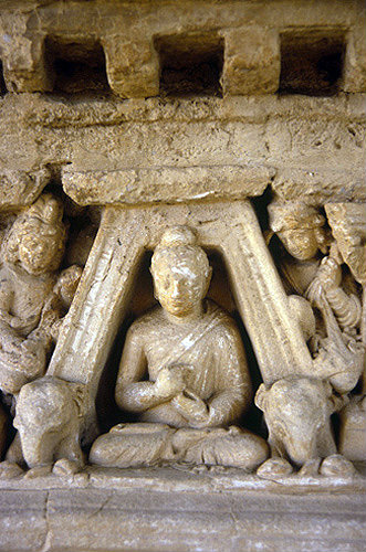 Jaulian Buddhist site, second to fifth century AD, votive stupa, relief sculpture, detail of Buddha, Taxila, Pakistan