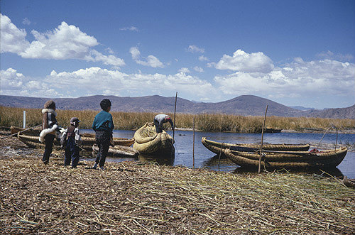 Peru, reed boats on Lake Titicaca
