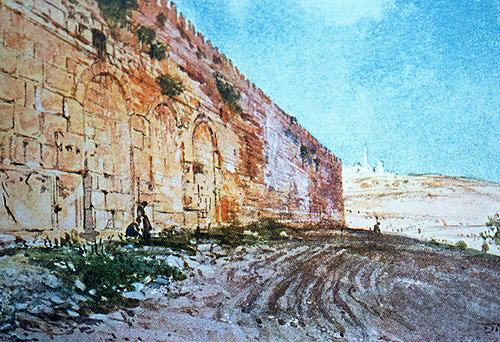 Palestine, Jerusalem, south east corner of the Old City Wall with the Mount of Olives in the distance
