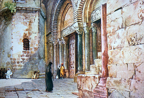 Palestine, Jerusalem, doorway into the Holy Sepulchre from the painting by John Fulleylove