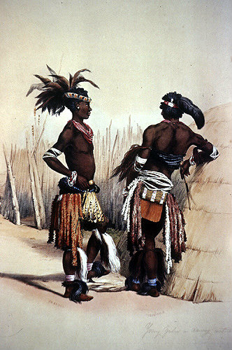 South Africa, Durban, Young Zulus in hunting costume by G F Angas 1849, Killie Campbell Africana Library