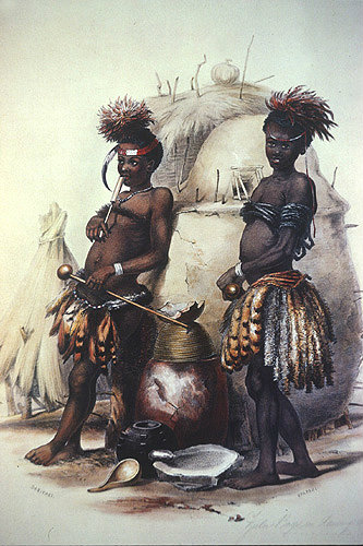 South Africa, Durban, Zulu Boys in dance dress by G F Angas 1849  Killie Campbell Africana Library