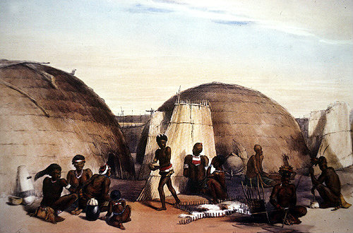 South Africa, Durban, Zulu Kraal at Umlazi by G F Angas 1849 in Killie Campbell Africana Library