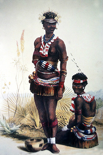 South Africa, Durban, two of King Mpandes dancing girls by G F Angas 1849 in the Killie Campbell Africana Library