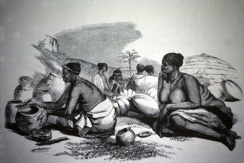 South Africa, Durban, Zulu Women making pottery engraving  by G F Angas 1849 in the Killie Campbell Africana Library