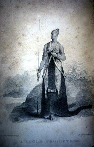 South Africa, Durban, a Zulu Prophetess,  engraving by N Isaacs, Killie Campbell Africana Library