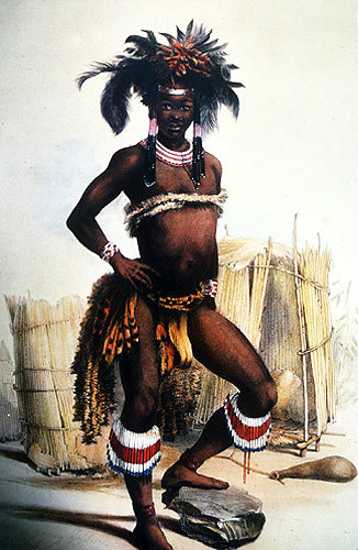 South Africa, Durban, Young Zulu Gala Dress painting by G F Angas 1849 in the Killie Campbell Africana Library
