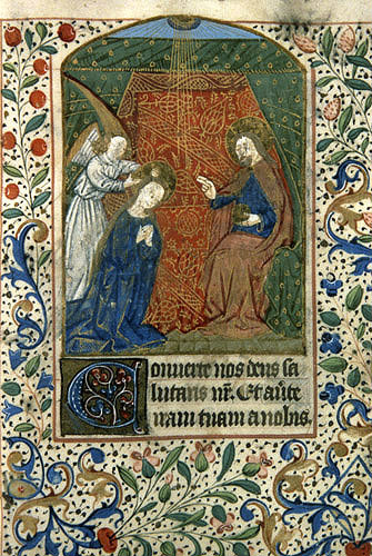 The Virgin being blessed by God 14th century manuscript from a Book of Hours, National Library of South Africa, Capetown
